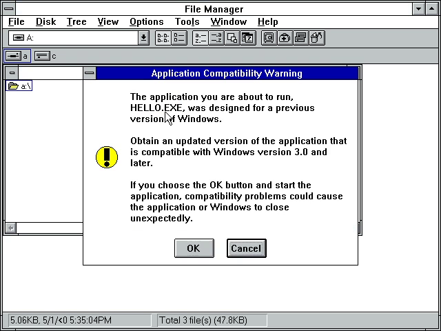 Windows 3.1 Compatibility Warning