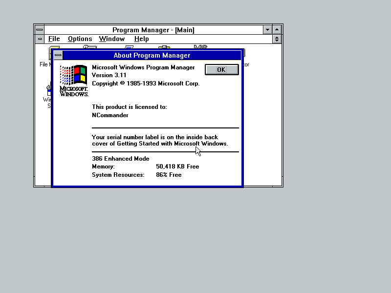 Windows 3.11 About